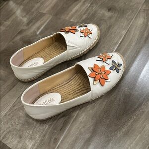 Michael Kors Cream Espadrilles with Floral Accents
